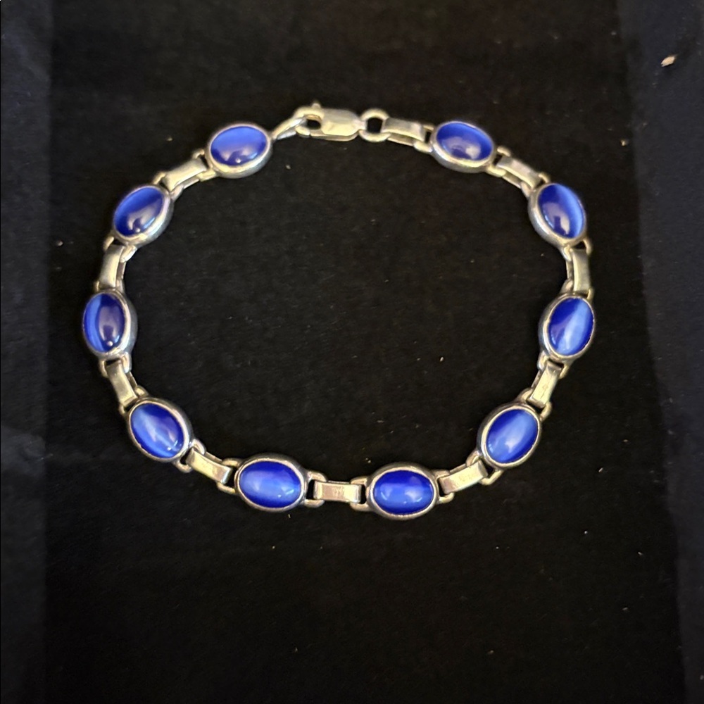 Sterling Silver .925 Blue Tiger Eye bracelet 7” - Picture 1 of 7